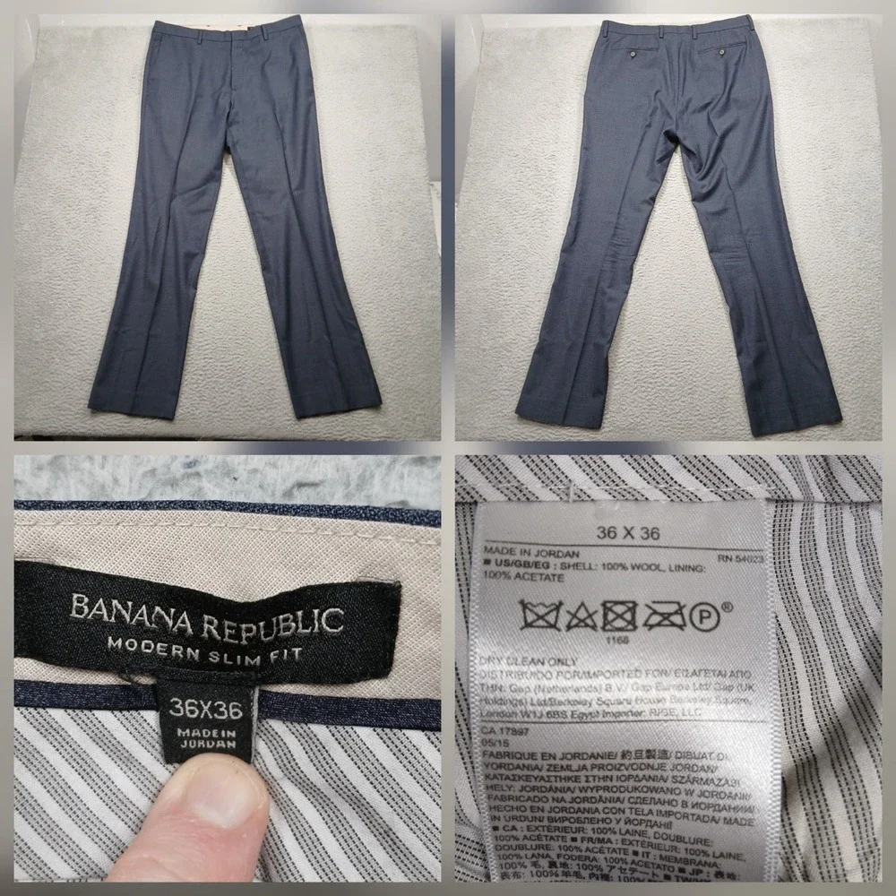 Banana Republic Wool Dress Pants Men 36x36‎ Gray Modern Slim Fit 100% Wool